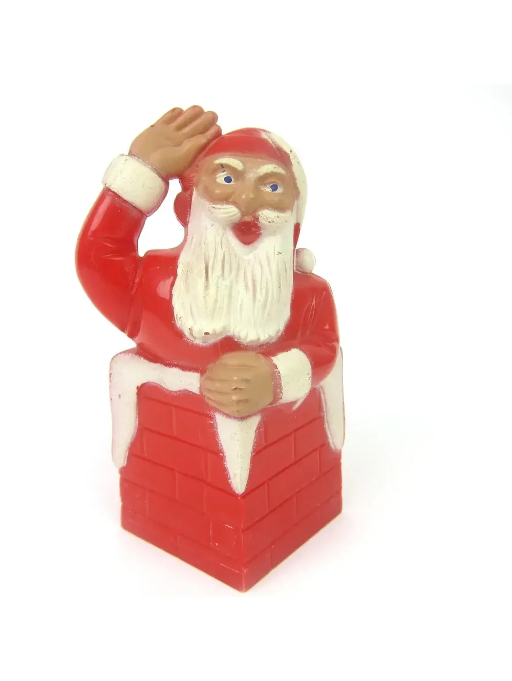 Vintage Rosbro Santa Claus in Chimney Christmas Candy Container Plastic 1950s